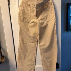 Women's Beige Striped Straight Leg Pants